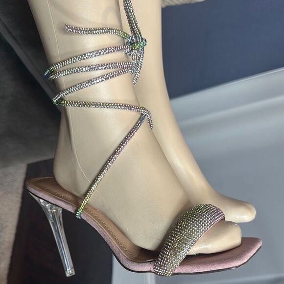 Pink Chase & Chloe Gia Rhinestone Strappy Open Toe Stiletto High Heel Size 9 NEW - Picture 2 of 11